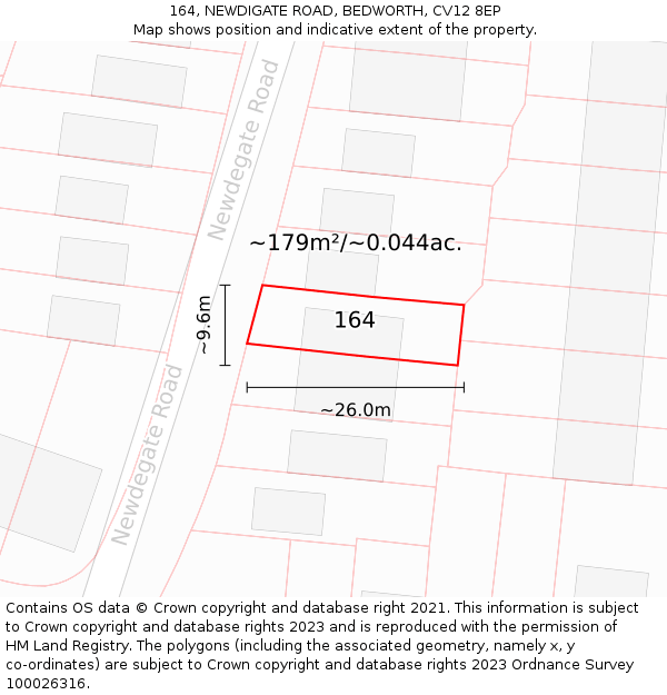 164, NEWDIGATE ROAD, BEDWORTH, CV12 8EP: Plot and title map