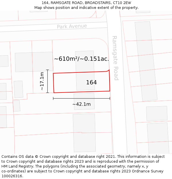 164, RAMSGATE ROAD, BROADSTAIRS, CT10 2EW: Plot and title map