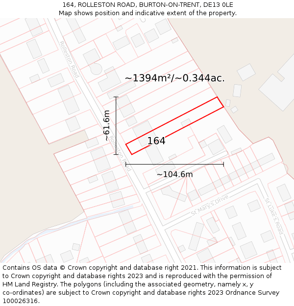 164, ROLLESTON ROAD, BURTON-ON-TRENT, DE13 0LE: Plot and title map
