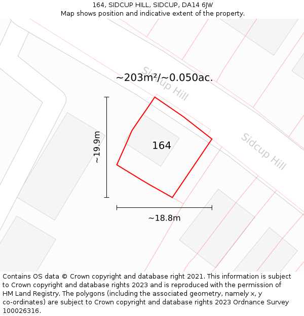 164, SIDCUP HILL, SIDCUP, DA14 6JW: Plot and title map