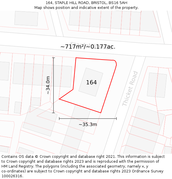 164, STAPLE HILL ROAD, BRISTOL, BS16 5AH: Plot and title map