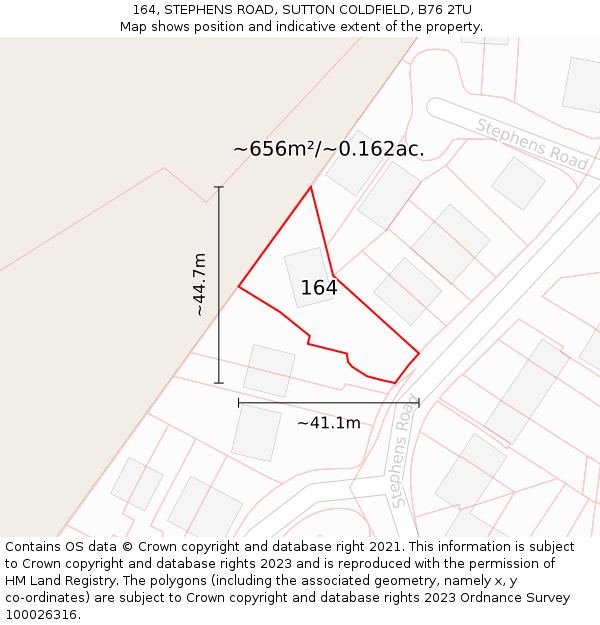 164, STEPHENS ROAD, SUTTON COLDFIELD, B76 2TU: Plot and title map