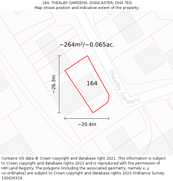 164, THEALBY GARDENS, DONCASTER, DN4 7EG: Plot and title map