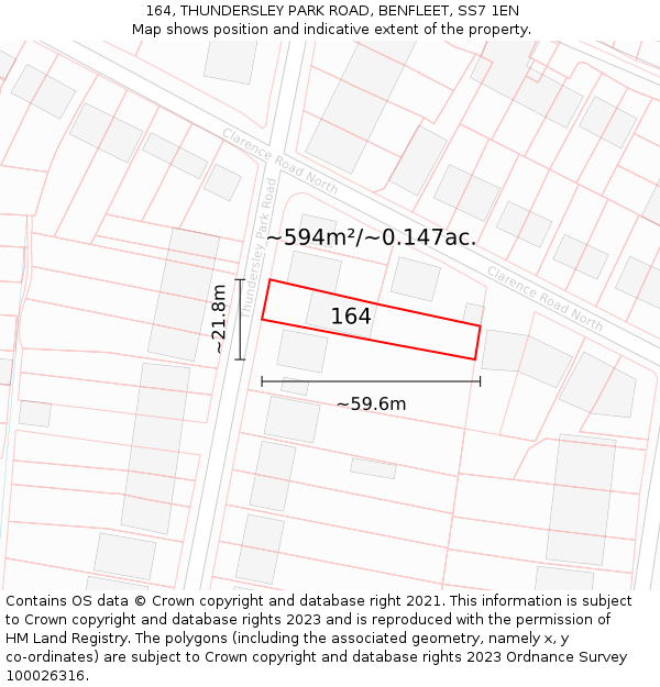 164, THUNDERSLEY PARK ROAD, BENFLEET, SS7 1EN: Plot and title map