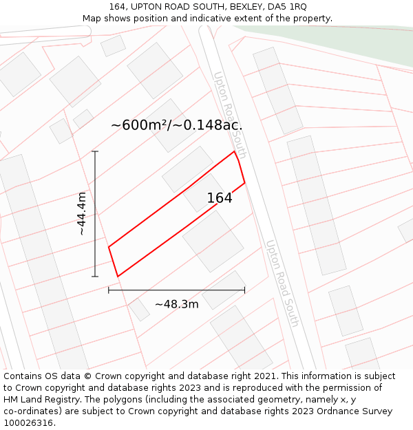 164, UPTON ROAD SOUTH, BEXLEY, DA5 1RQ: Plot and title map