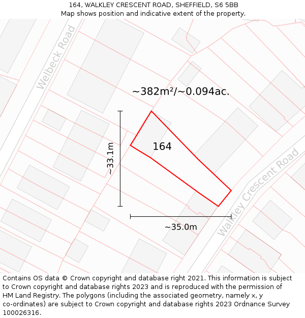 164, WALKLEY CRESCENT ROAD, SHEFFIELD, S6 5BB: Plot and title map