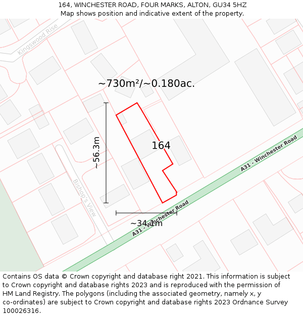 164, WINCHESTER ROAD, FOUR MARKS, ALTON, GU34 5HZ: Plot and title map