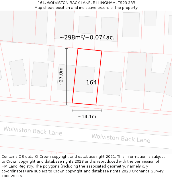 164, WOLVISTON BACK LANE, BILLINGHAM, TS23 3RB: Plot and title map