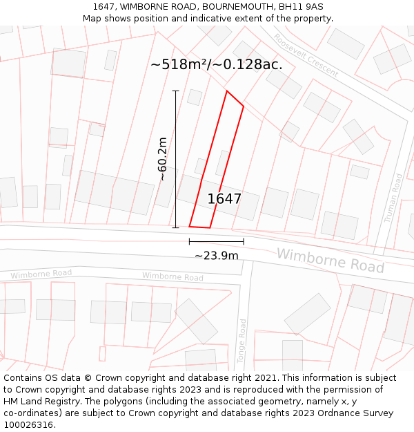 1647, WIMBORNE ROAD, BOURNEMOUTH, BH11 9AS: Plot and title map