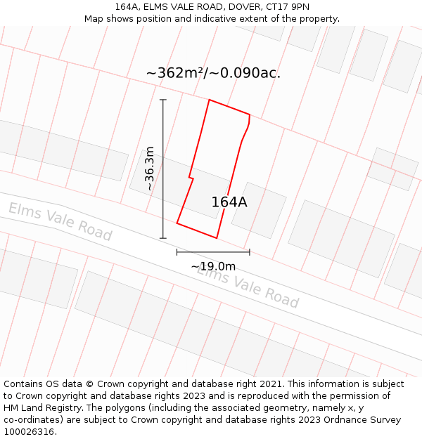 164A, ELMS VALE ROAD, DOVER, CT17 9PN: Plot and title map