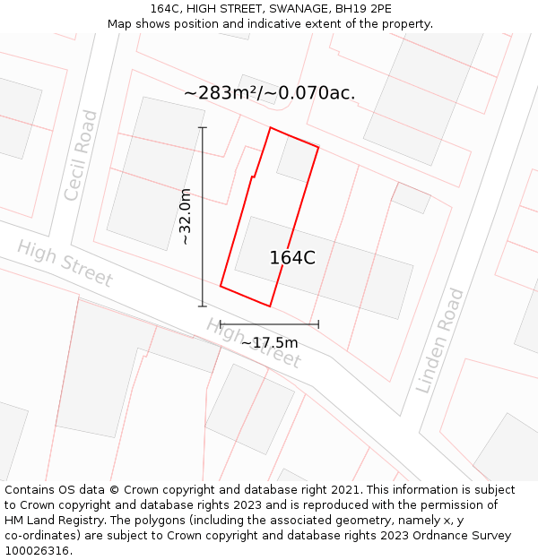 164C, HIGH STREET, SWANAGE, BH19 2PE: Plot and title map