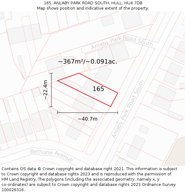 165, ANLABY PARK ROAD SOUTH, HULL, HU4 7DB: Plot and title map