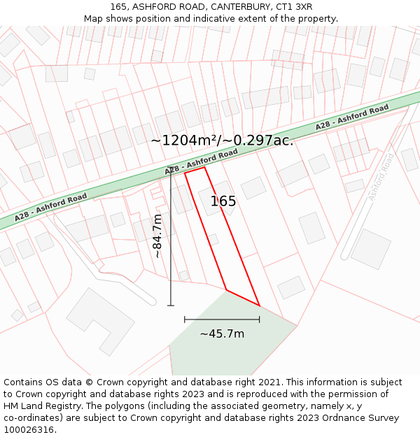 165, ASHFORD ROAD, CANTERBURY, CT1 3XR: Plot and title map