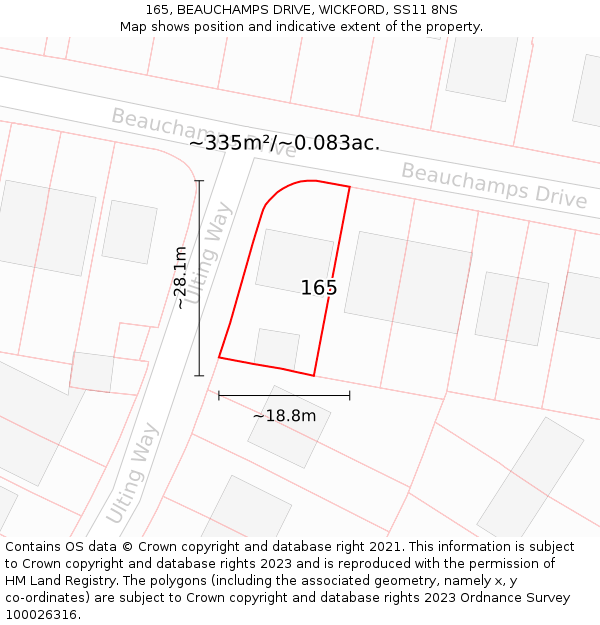 165, BEAUCHAMPS DRIVE, WICKFORD, SS11 8NS: Plot and title map