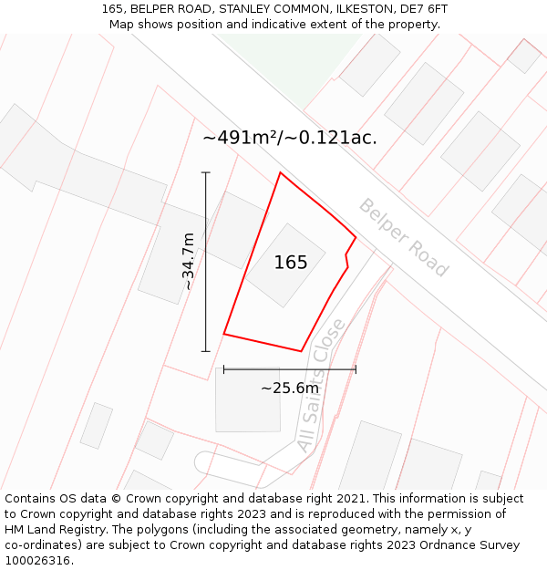 165, BELPER ROAD, STANLEY COMMON, ILKESTON, DE7 6FT: Plot and title map