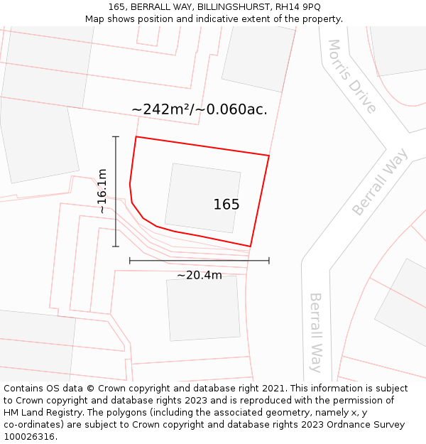 165, BERRALL WAY, BILLINGSHURST, RH14 9PQ: Plot and title map