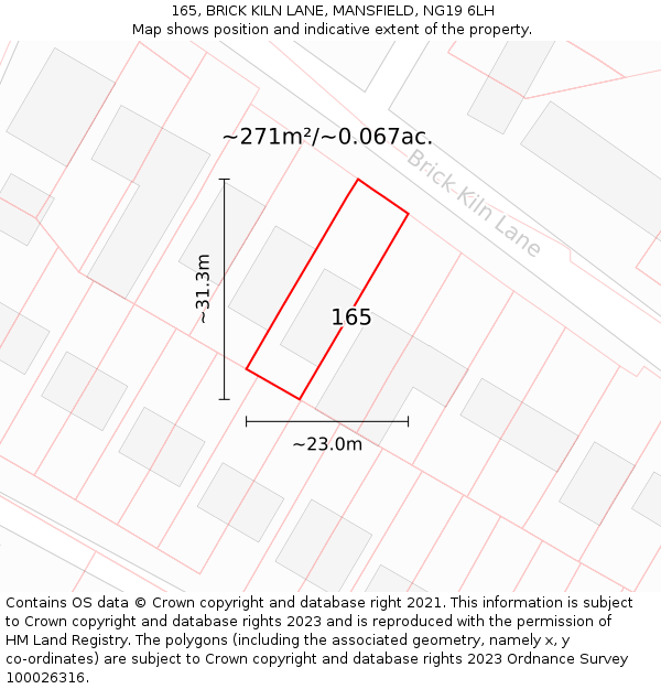 165, BRICK KILN LANE, MANSFIELD, NG19 6LH: Plot and title map