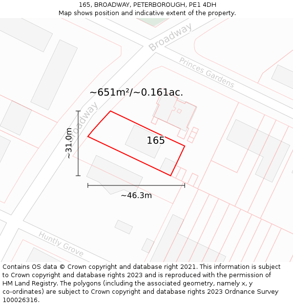 165, BROADWAY, PETERBOROUGH, PE1 4DH: Plot and title map