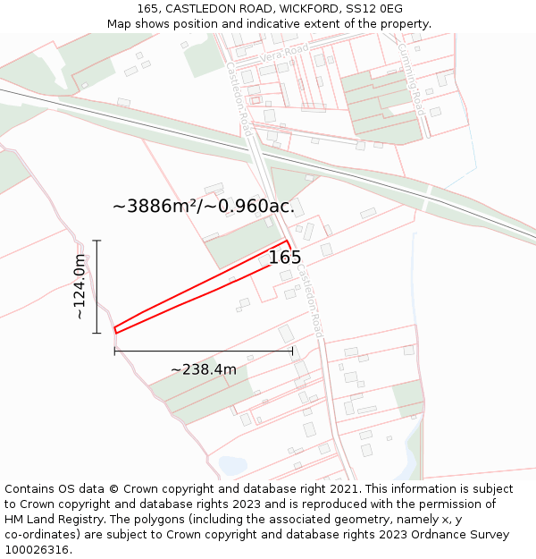 165, CASTLEDON ROAD, WICKFORD, SS12 0EG: Plot and title map