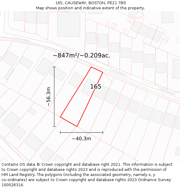 165, CAUSEWAY, BOSTON, PE21 7BS: Plot and title map