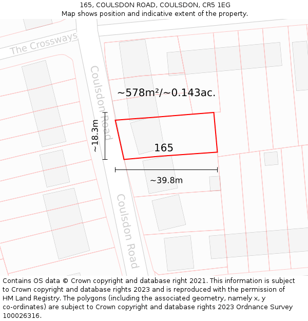 165, COULSDON ROAD, COULSDON, CR5 1EG: Plot and title map