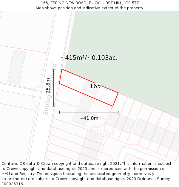 165, EPPING NEW ROAD, BUCKHURST HILL, IG9 5TZ: Plot and title map