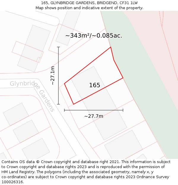 165, GLYNBRIDGE GARDENS, BRIDGEND, CF31 1LW: Plot and title map