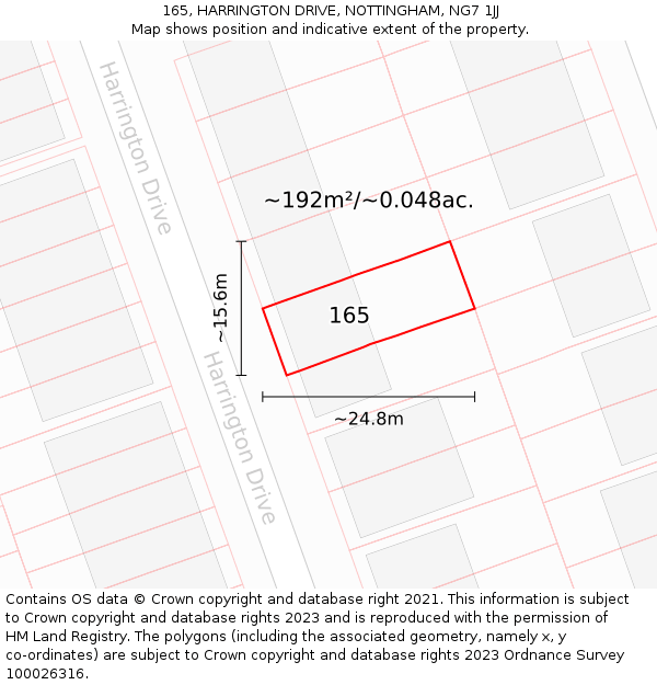 165, HARRINGTON DRIVE, NOTTINGHAM, NG7 1JJ: Plot and title map