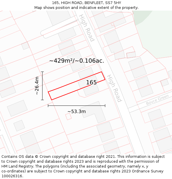 165, HIGH ROAD, BENFLEET, SS7 5HY: Plot and title map