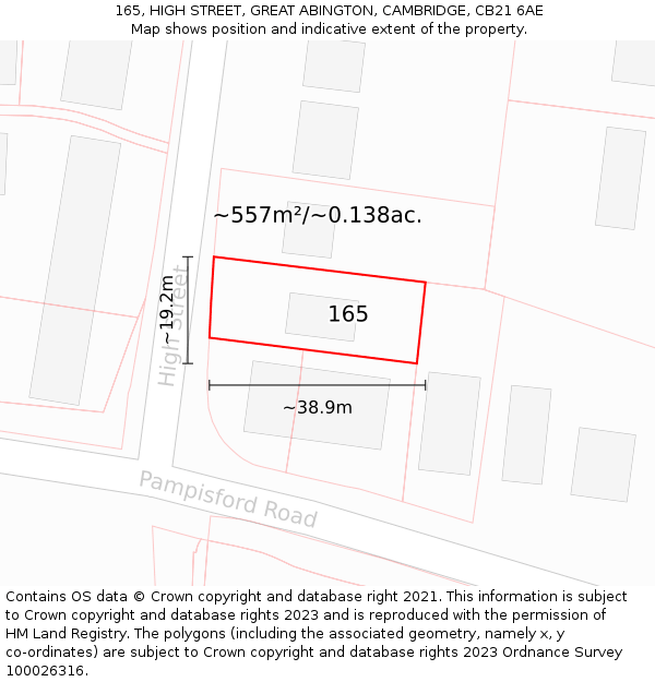 165, HIGH STREET, GREAT ABINGTON, CAMBRIDGE, CB21 6AE: Plot and title map