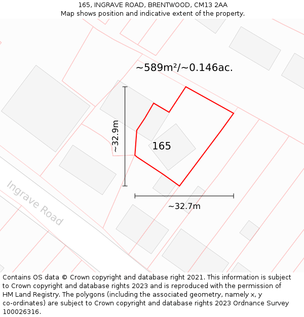 165, INGRAVE ROAD, BRENTWOOD, CM13 2AA: Plot and title map