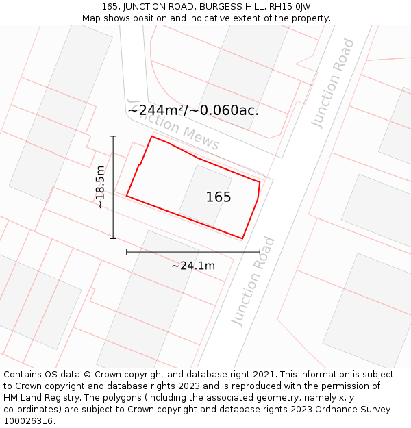 165, JUNCTION ROAD, BURGESS HILL, RH15 0JW: Plot and title map