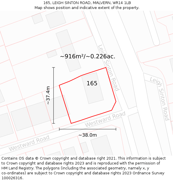 165, LEIGH SINTON ROAD, MALVERN, WR14 1LB: Plot and title map