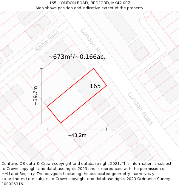 165, LONDON ROAD, BEDFORD, MK42 0PZ: Plot and title map