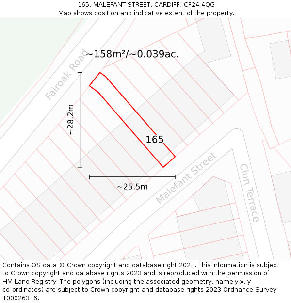 165, MALEFANT STREET, CARDIFF, CF24 4QG: Plot and title map