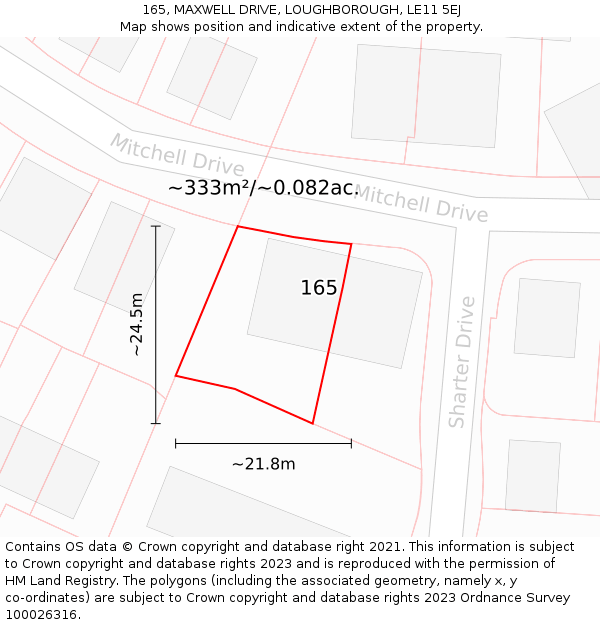 165, MAXWELL DRIVE, LOUGHBOROUGH, LE11 5EJ: Plot and title map