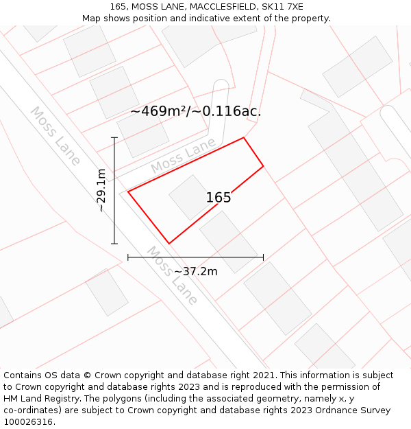 165, MOSS LANE, MACCLESFIELD, SK11 7XE: Plot and title map