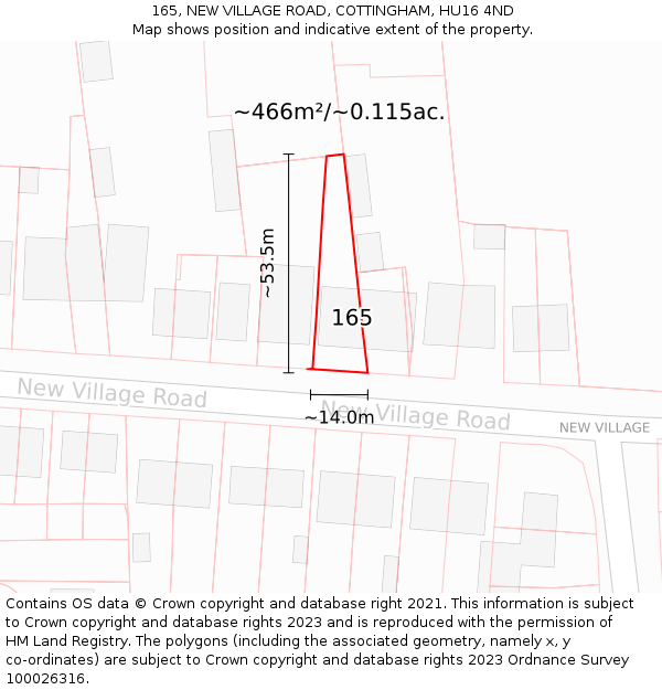 165, NEW VILLAGE ROAD, COTTINGHAM, HU16 4ND: Plot and title map