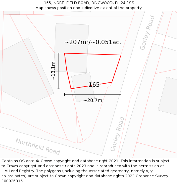 165, NORTHFIELD ROAD, RINGWOOD, BH24 1SS: Plot and title map