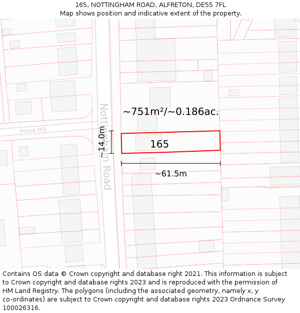 165, NOTTINGHAM ROAD, ALFRETON, DE55 7FL: Plot and title map