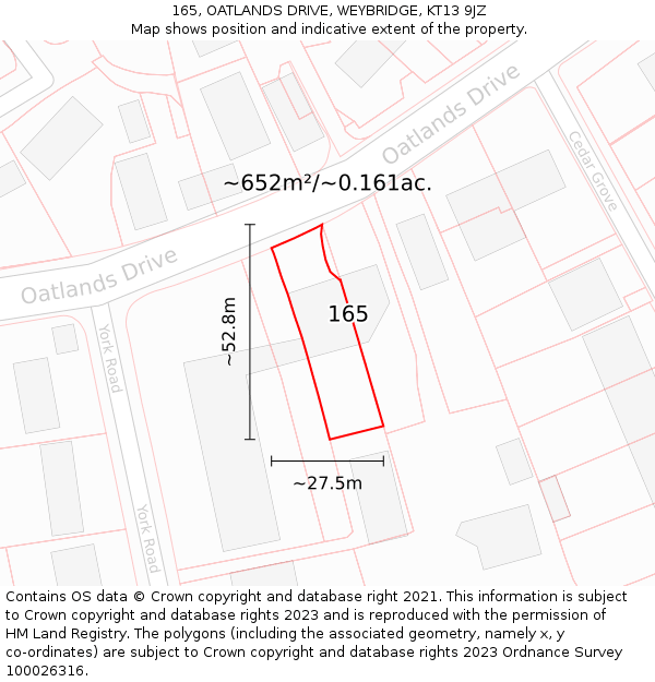 165, OATLANDS DRIVE, WEYBRIDGE, KT13 9JZ: Plot and title map