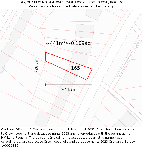 165, OLD BIRMINGHAM ROAD, MARLBROOK, BROMSGROVE, B60 1DQ: Plot and title map