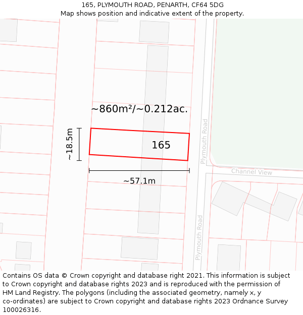 165, PLYMOUTH ROAD, PENARTH, CF64 5DG: Plot and title map