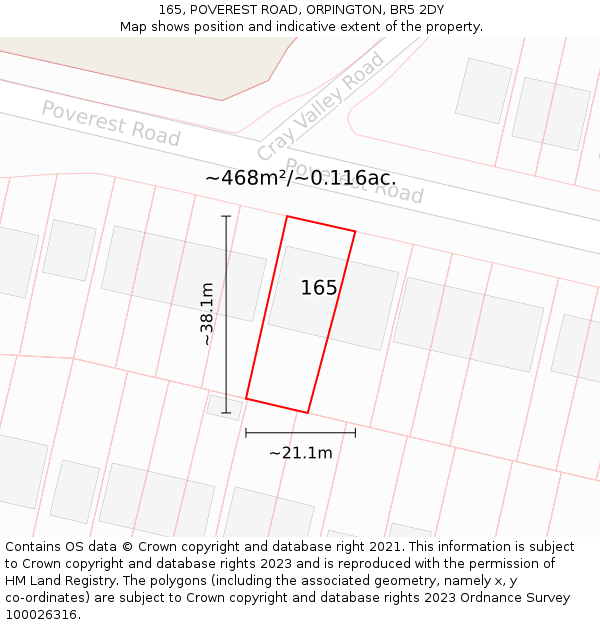 165, POVEREST ROAD, ORPINGTON, BR5 2DY: Plot and title map