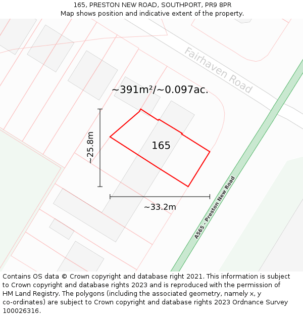 165, PRESTON NEW ROAD, SOUTHPORT, PR9 8PR: Plot and title map