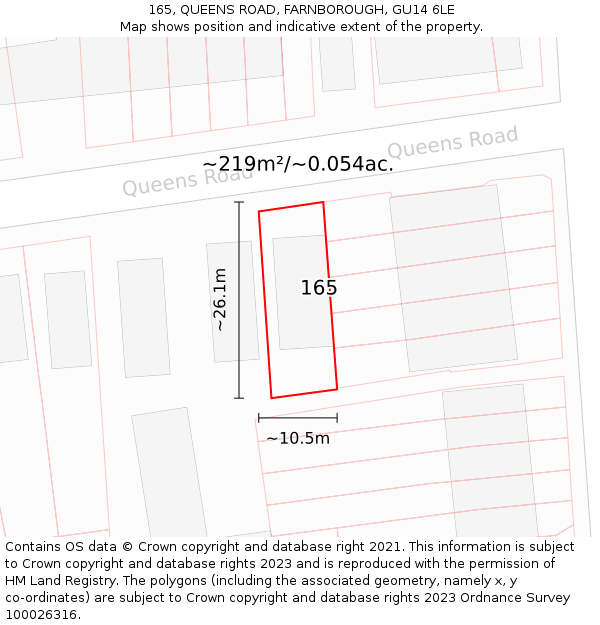 165, QUEENS ROAD, FARNBOROUGH, GU14 6LE: Plot and title map