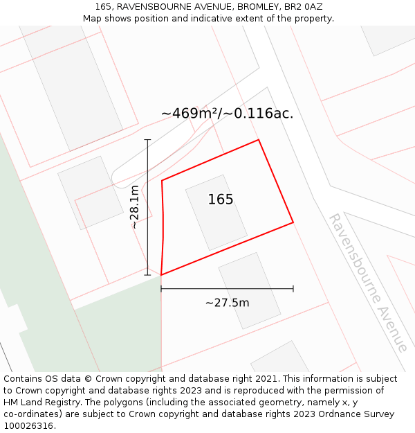 165, RAVENSBOURNE AVENUE, BROMLEY, BR2 0AZ: Plot and title map