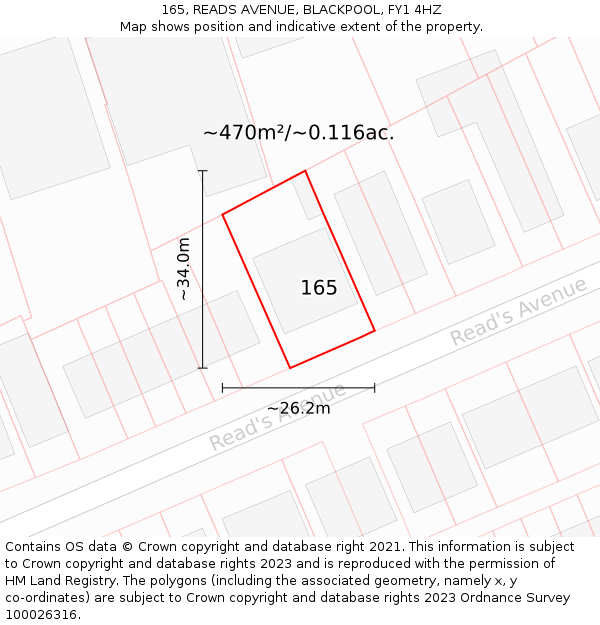 165, READS AVENUE, BLACKPOOL, FY1 4HZ: Plot and title map