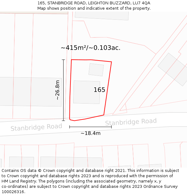 165, STANBRIDGE ROAD, LEIGHTON BUZZARD, LU7 4QA: Plot and title map
