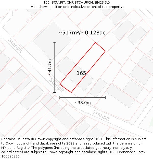 165, STANPIT, CHRISTCHURCH, BH23 3LY: Plot and title map